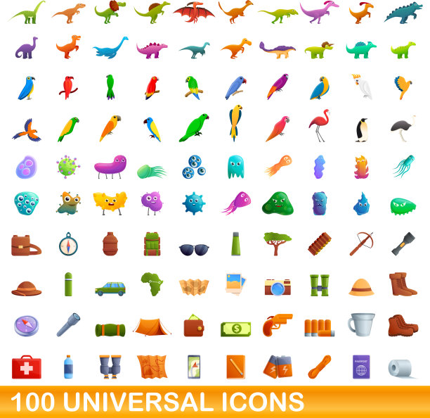 100个通用图标设置卡通风格图片下载