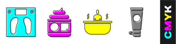 设置浴室秤、乳霜或乳液化妆品管图片下载