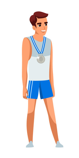运动员与奖牌孤立在白色背景图片下载