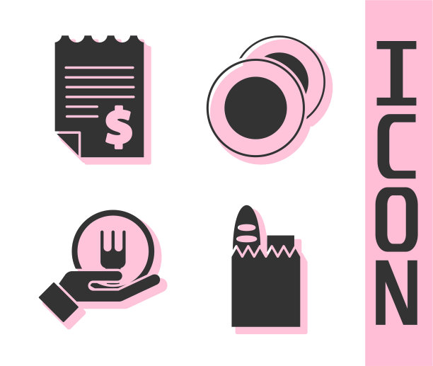 设置购物袋和食品纸或金融图片下载