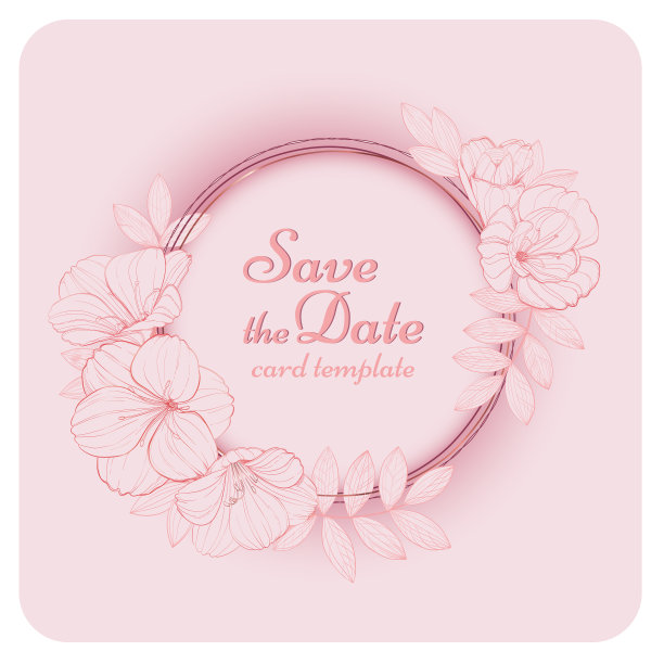 花框架手绘婚礼卡片模板图片下载