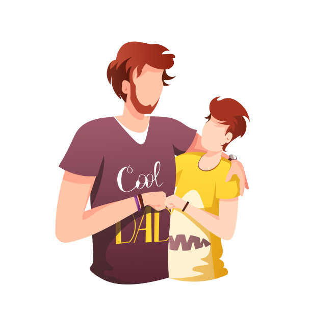 父亲拥抱着儿子。父亲节，为人父母，童年，父亲节快乐的家庭观念。图片下载