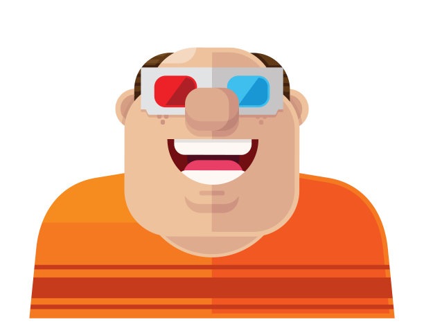 戴着3D眼镜的快乐胖男人扁平矢量插图图标头像图片下载