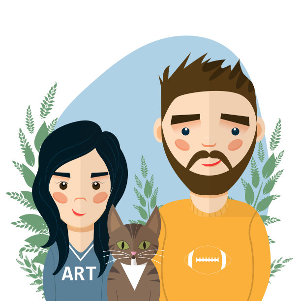 扁平家庭和一只猫图片下载