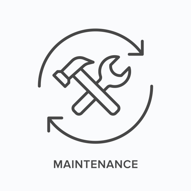 维护平线图标。矢量大纲插图的扳手，扳手和箭头。黑色细象形图还原首选项图片下载