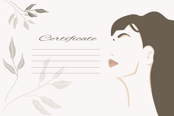 证书与抽象的极简主义女性肖像和领域的文本。矢量模板的文凭，礼物或美容沙龙的名片，化妆大师。图片下载