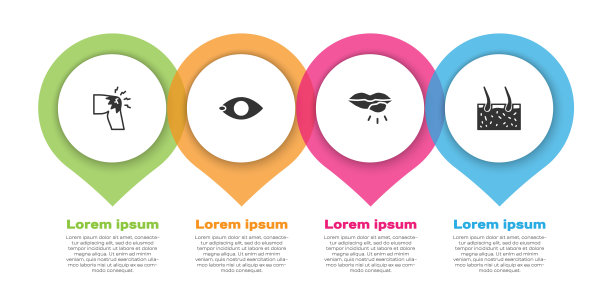 关节痛，膝盖痛，失明，唇疱疹，毛发覆盖皮肤。业务信息模板。向量图片下载