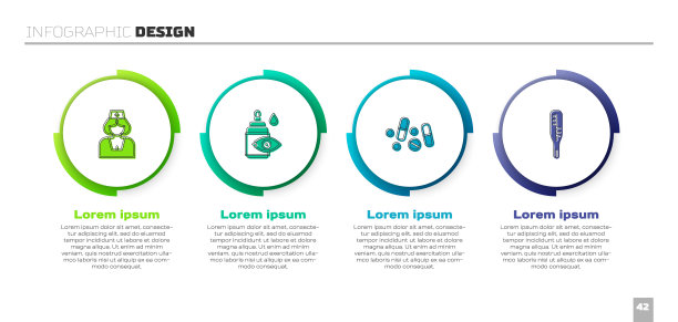 配备护士、滴眼瓶、药丸或片剂及体温计。业务信息模板。向量图片下载