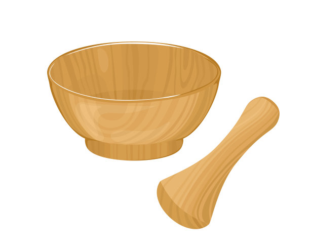 研钵和杵。木制厨具孤立在白色背景上。矢量卡通平面插图。图片下载