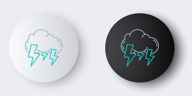 线风暴图标孤立在灰色背景。云和闪电的标志。风暴的天气图标。色彩斑斓的轮廓的概念。向量图片下载