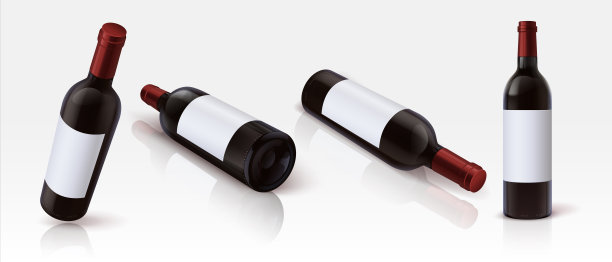 现实的瓶子。3D模型的容器酒精饮料，站和躺玻璃瓶红酒从不同的观察角度。产品广告模板。向量组图片下载