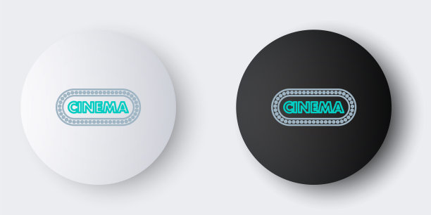 线电影海报设计模板图标孤立在灰色背景。电影时代概念横幅设计。色彩斑斓的轮廓的概念。向量图片下载