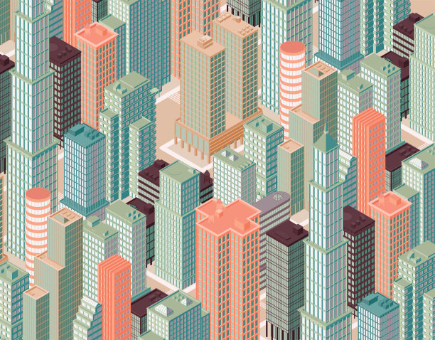 等距的城市天际线。矢量插图。图片下载