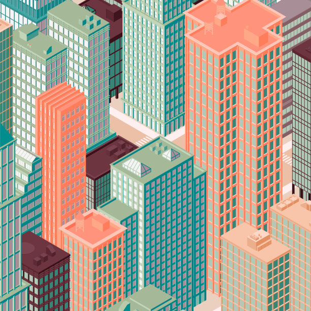等距的城市天际线。矢量插图。图片下载