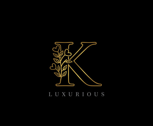金色浪漫华丽的K字母设计。图片下载