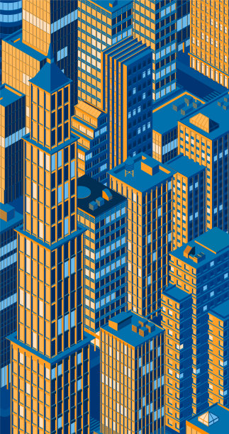 等距的城市天际线。矢量插图。图片下载