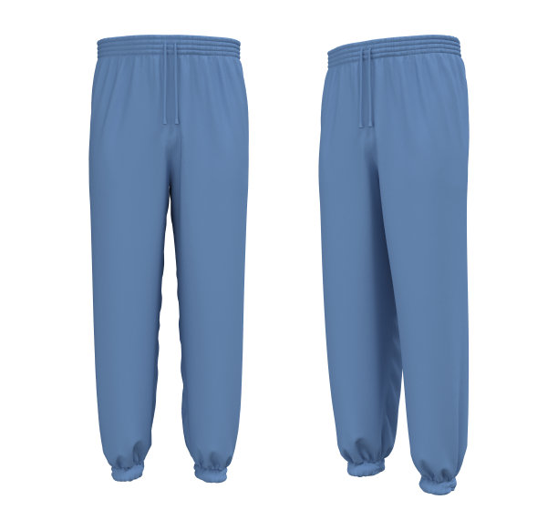空白蓝色慢跑模型在前面和侧面的观点。运动裤。图片下载