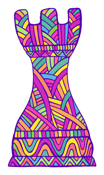 亮车棋子采用装饰性抽象图案涂鸦风格，孤立于白色之上。图片下载