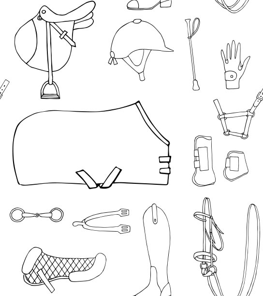 矢量无缝图案手绘涂鸦素描骑马骑马装备图片下载