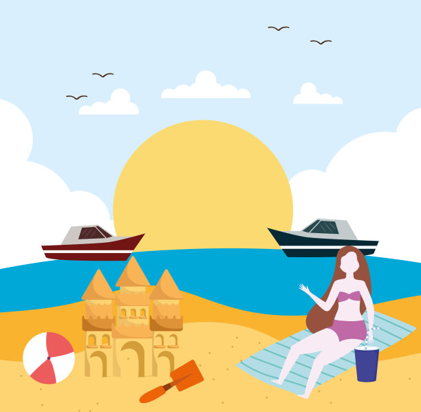 女孩在海滩上图片下载