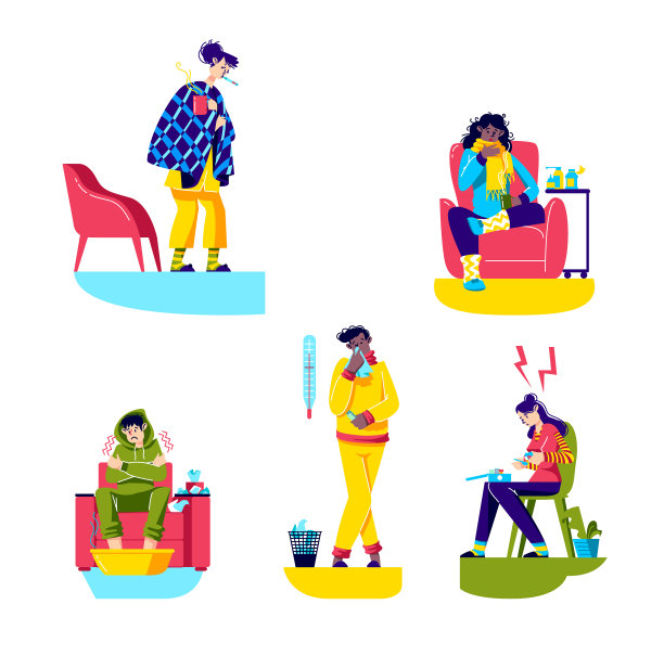 设定生病的卡通女人和男人生病图片下载