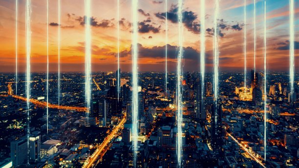 全球化的智能数字城市抽象图形显示连接网络图片下载