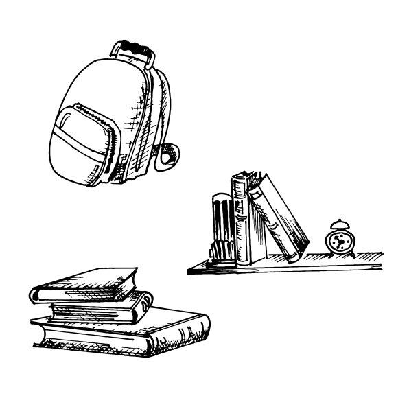 学习用品，书，书包。矢量绘图的主题教育和学校。图片下载