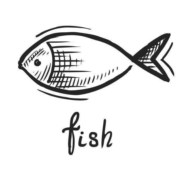 涂鸦鱼标志手绘艺术风格图标图片下载