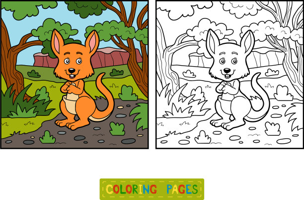 儿童涂色书袋鼠图片下载