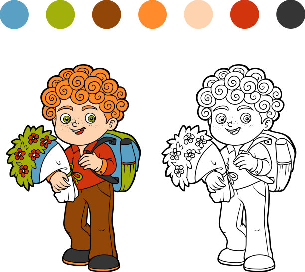 用花涂色书的男孩图片下载