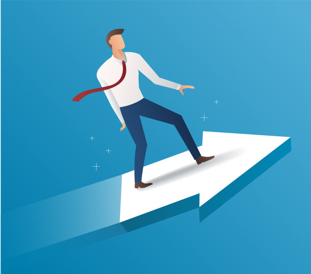 商人箭头图标和黄色背景图片下载