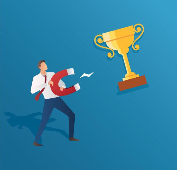 商业概念商人吸引奖杯图片下载