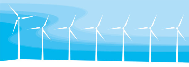 蓝色背景上的白色风力涡轮机图片下载