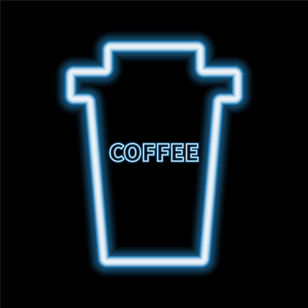 咖啡蓝色发光霓虹灯UI ux图标发光标志图片下载