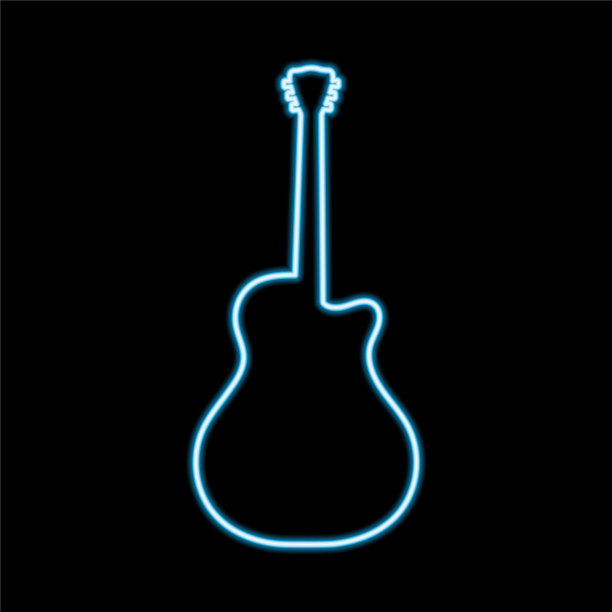 原声吉他霓虹蓝色发光的图片下载