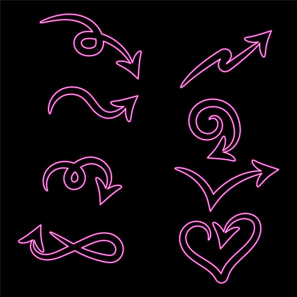 设置粉红色发光的箭头霓虹标志情人节图片下载