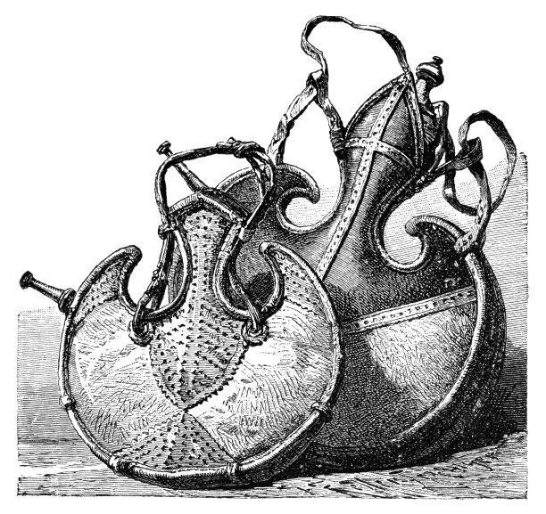传统的印度皮革水壶。亚洲历史与文化。古董插图。19世纪图片下载