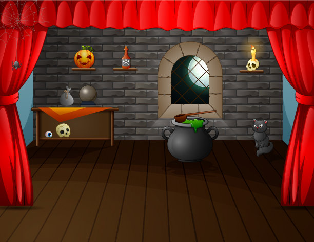 万圣节装饰房间的舞台图片下载