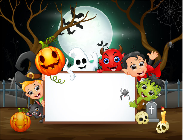 万圣节快乐字符拿着空白标志在倪图片下载