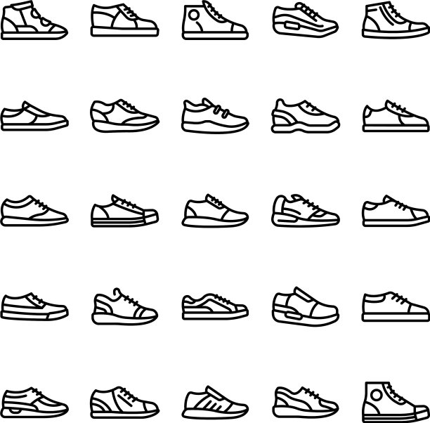 运动鞋图标设置轮廓风格图片下载