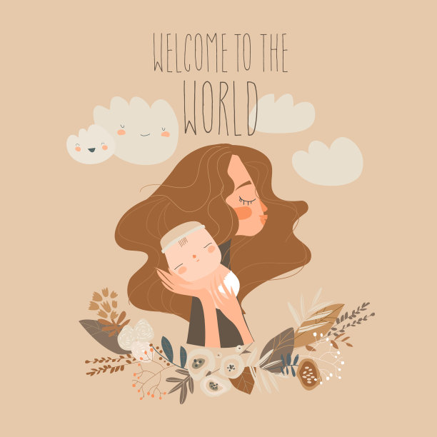 可爱的妈妈抱着宝宝快乐母亲节图片下载