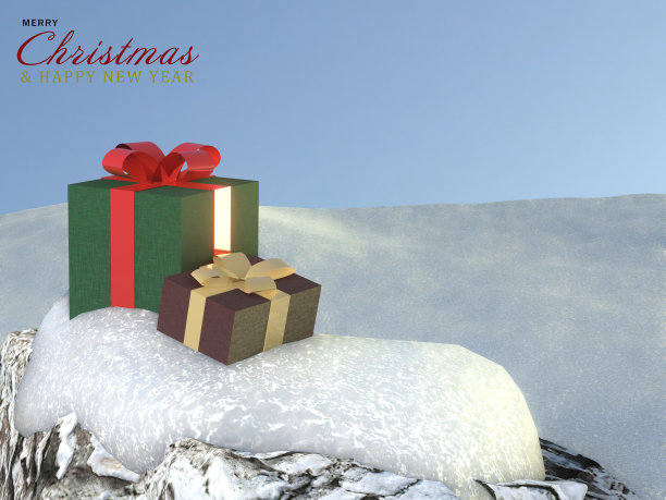 新年或圣诞节的礼物以雪为背景图片下载