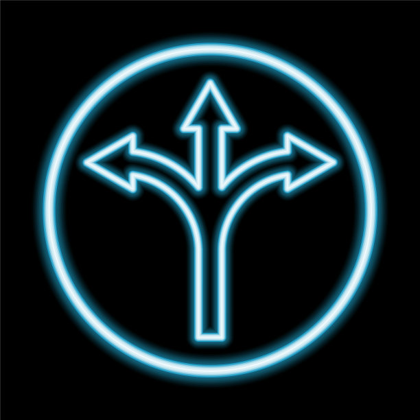 三向箭头标志蓝色霓虹图标中图片下载