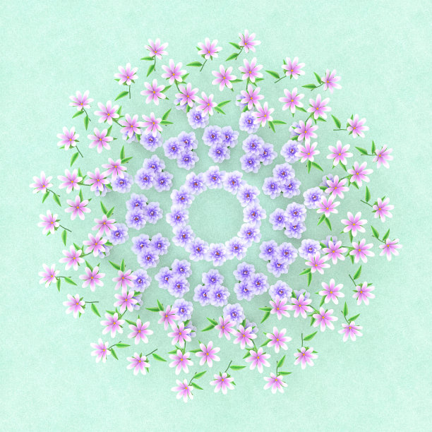 自然美3d讲台背景与白色的春天鲜花框架。平的。前视图。万花筒的模式。图片下载