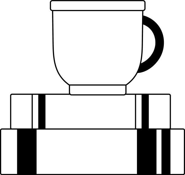 咖啡杯上的书孤立图标线条风格图片下载