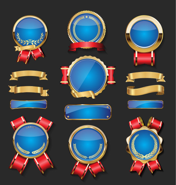收集金徽章和蓝徽章代表桂冠图片下载