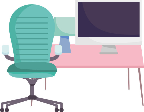 工作空间扶手椅、电脑桌和台灯隔离图片下载