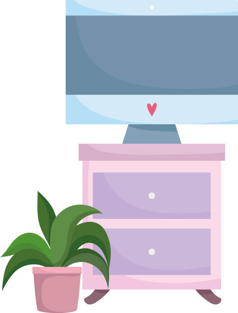 桌子上的电脑和盆栽图片下载