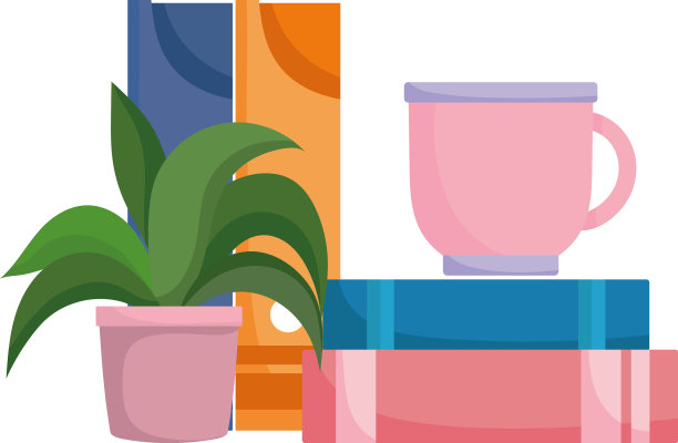 工作空间，咖啡杯，书籍，装订和植物图片下载