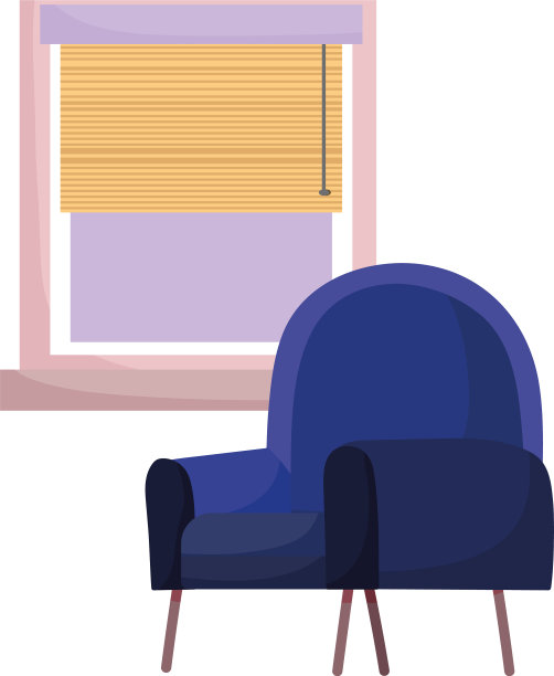 蓝色的椅子和窗户的室内隔离设计图片下载